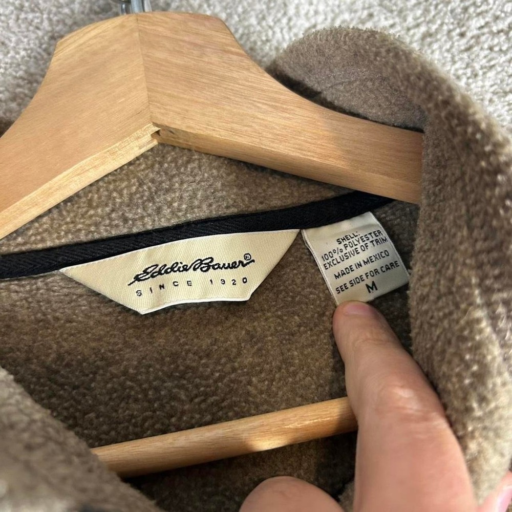 Vintage Eddie Bauer tan brown fleece zip up outdoors jacket Size M - Picture 4 of 7